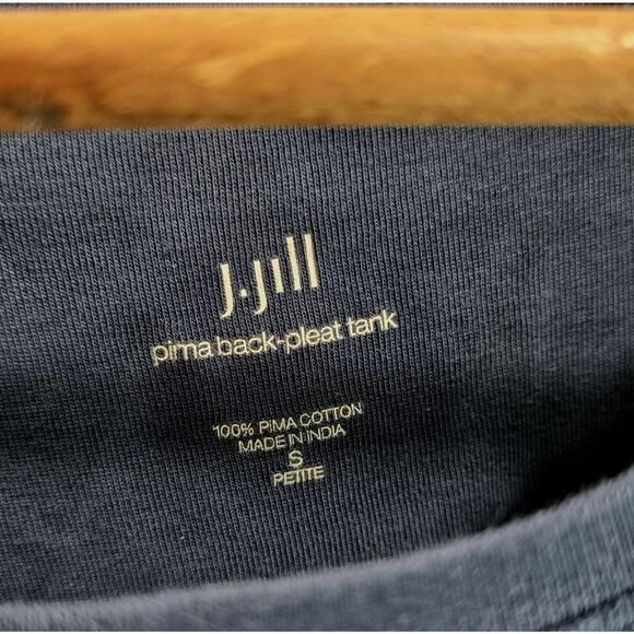 J Jill Shirt Womens Small Petite Tank Top Navy Pima Back Pleat Scoop Neck Tee T - Picture 3 of 8